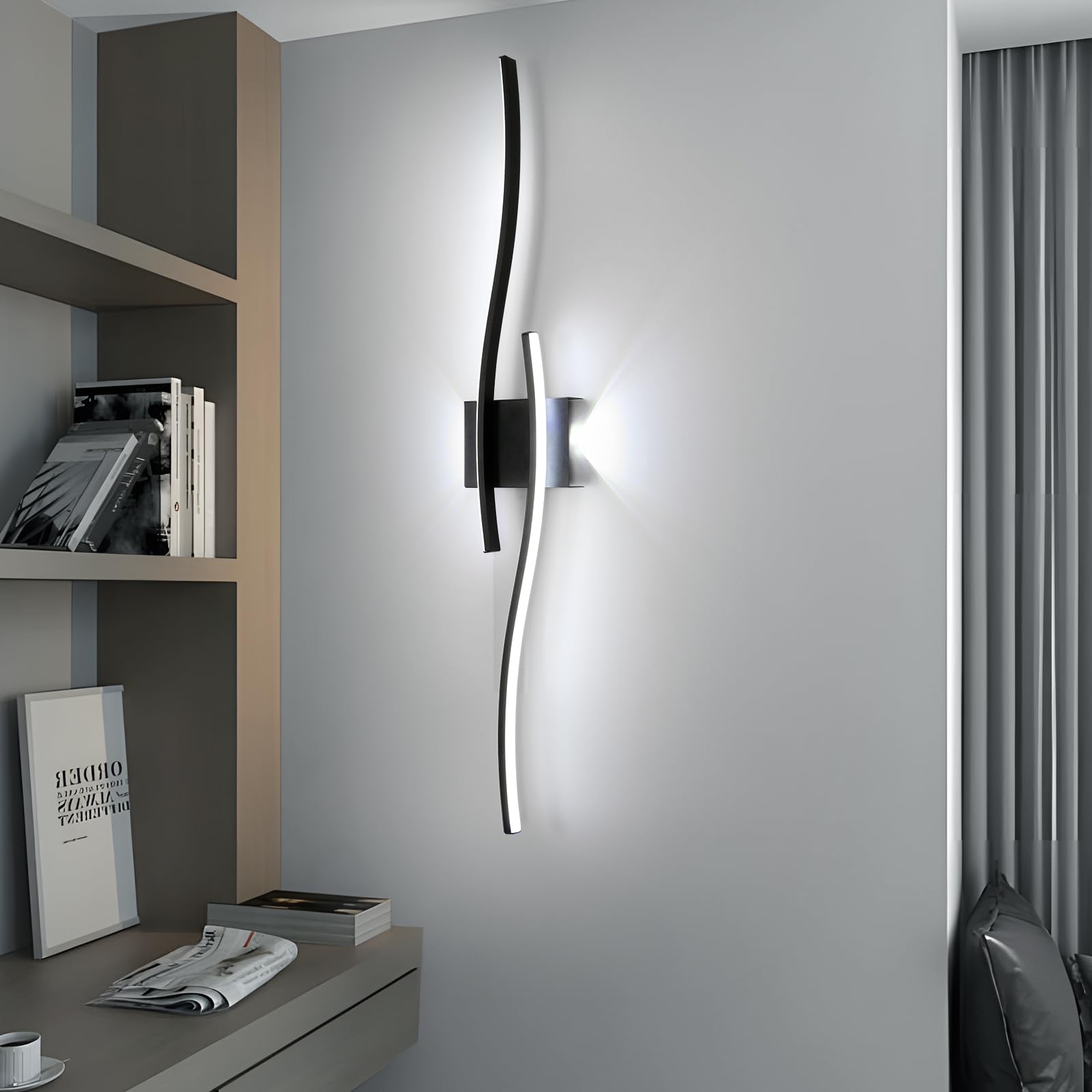 DELIPOP Applique LED da Parete Interno, 27W Lampada da Parete Moderna in Alluminio, Bianco Freddo 6500K Lampada a Muro per Soggiorno Camera da Letto Scale Corridoio, Nero | Lampada a Muro in Alluminio per Soggiorno Camera da Letto Scale Corridoio