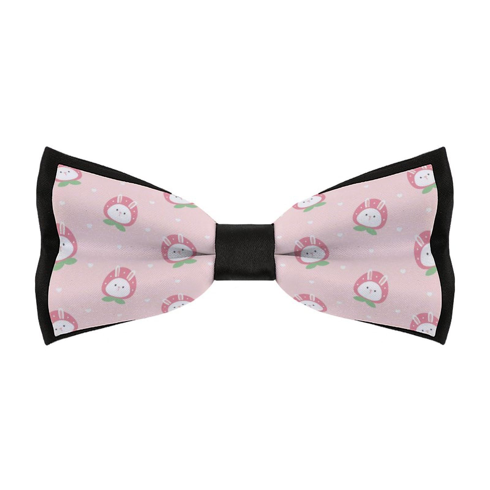 JYYAU Cute Strawberry Bunny Pattern Bow Tie Adjustable Necktie For Men Business Fashion Pre-tied Tie Neckwear Novelty Accessory For Weddings Party Festival