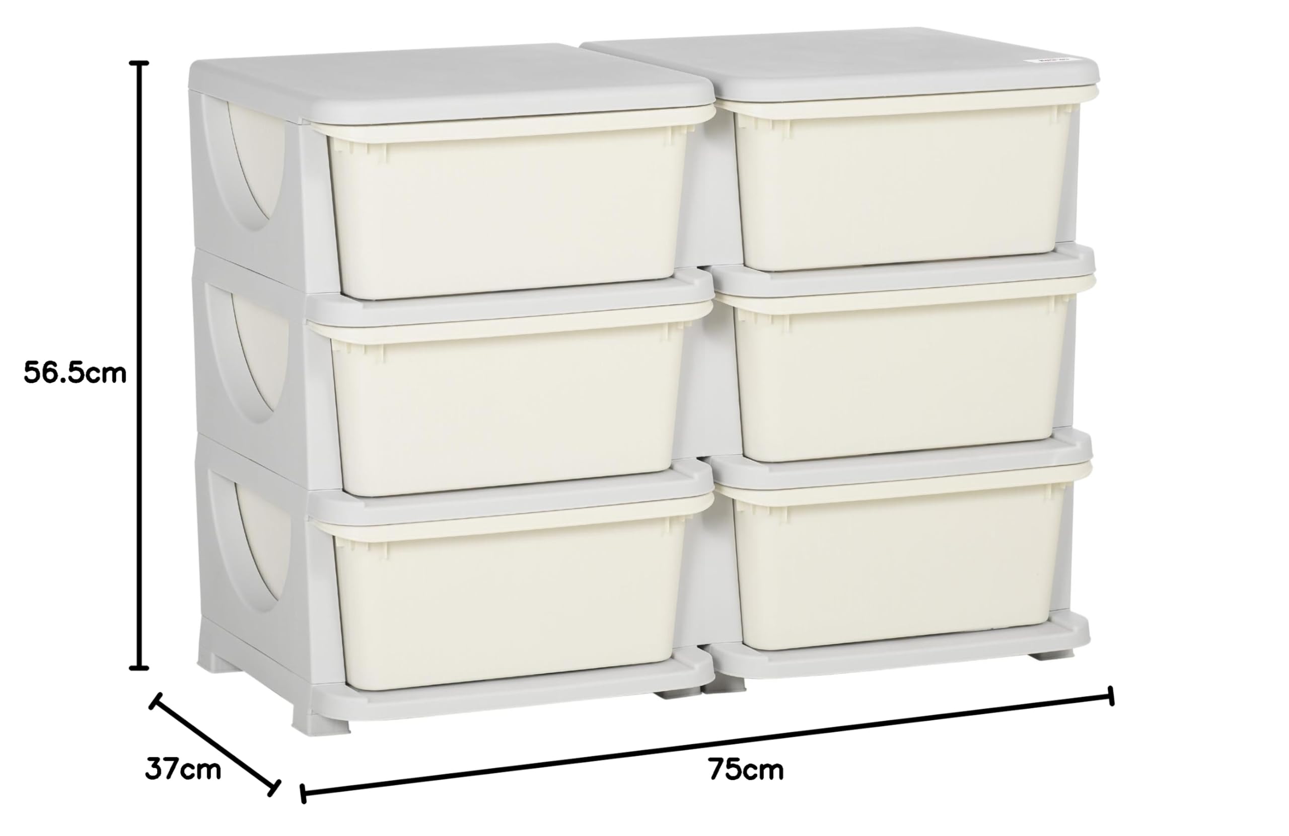 HOMCOM Mobile Cassettiera per Bambini 3-6 Anni con Bordi Arrotondati, Cassettiera Moderna in PP, 75x37x56.5 cm, Bianco Crema