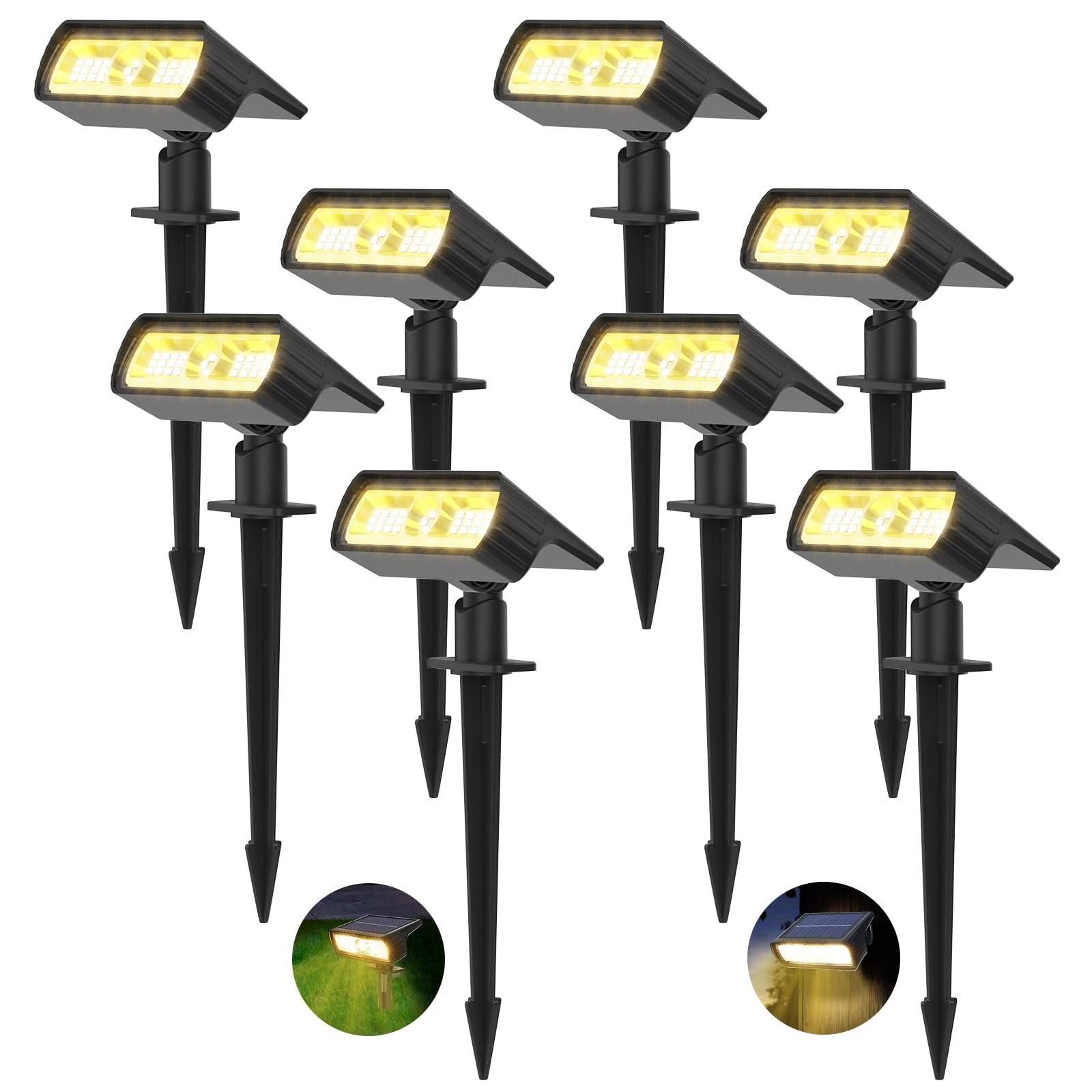 Moxled Solarlampen für Außen Garten, 3000K Warmweiß Solar Strahler 8 Stück, IP65 Wasserdicht Gartenleuchten, 2 Helligkeitsmodi Solarleuchten für Außen Garten, Hof, Gehweg