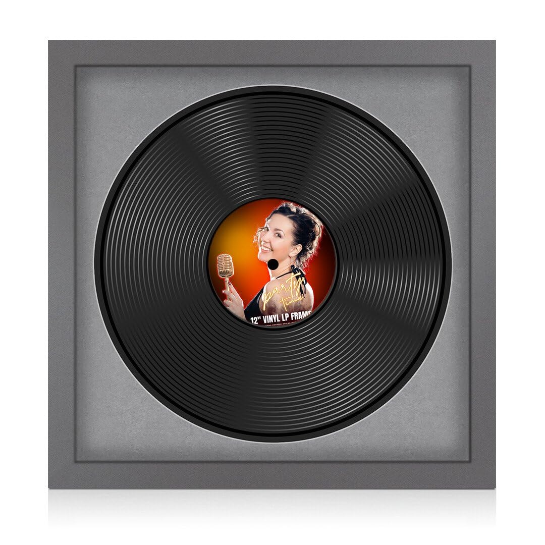 Procut Global 16x16" Dark Grey Vinyl Record Frame for 12 Inch LP Disc- Round Modern Display Photo Frame for Vinyl CD Records - Engineered Wood with Shatterproof Perspex Front - Mid Grey Mount