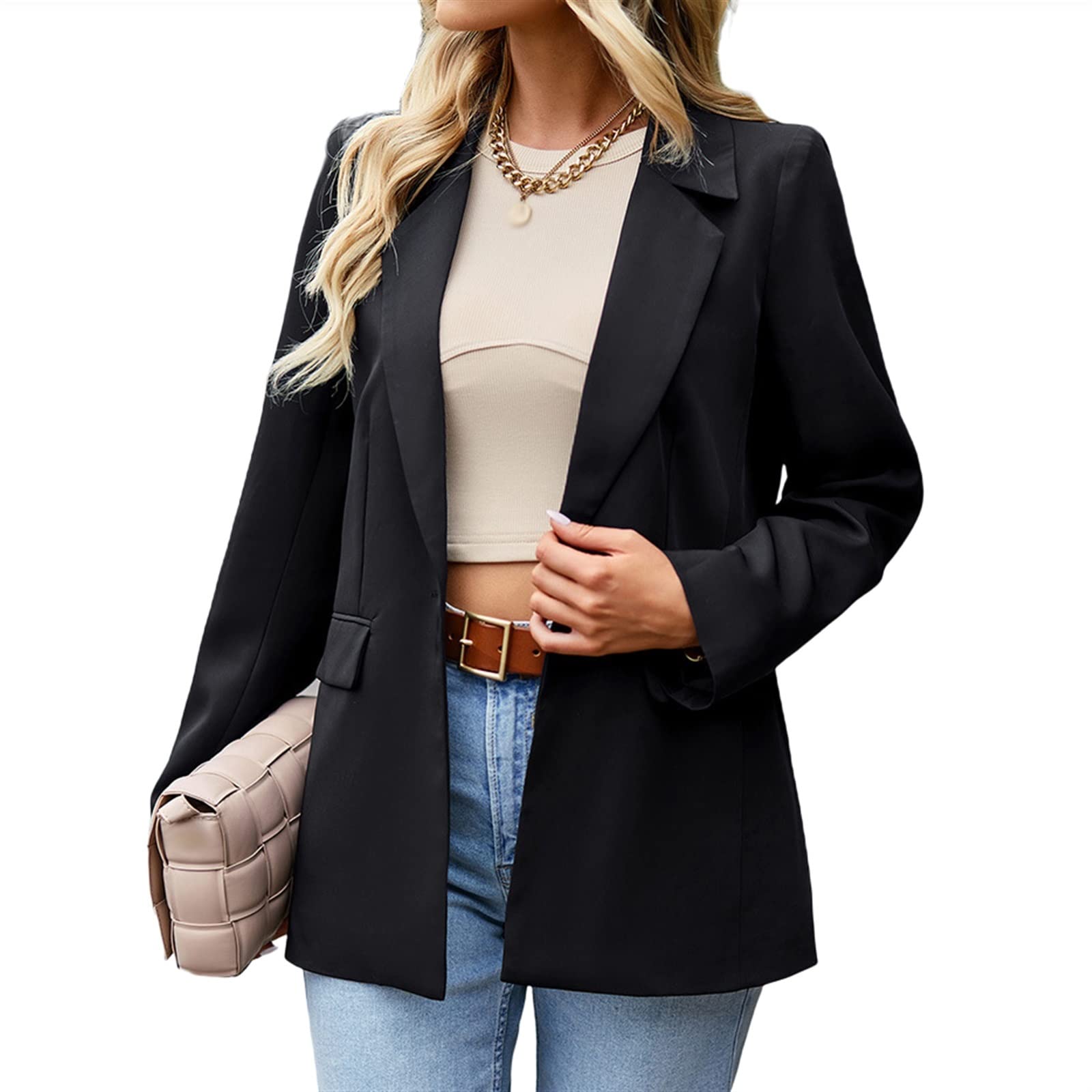 Damen Blazer Einfarbig Business Jacke Büro Office Sportlich Schlanke Passform Knöpfen Vintage Jacke Blazer Damenjacke für Arbeit Büro Sakko