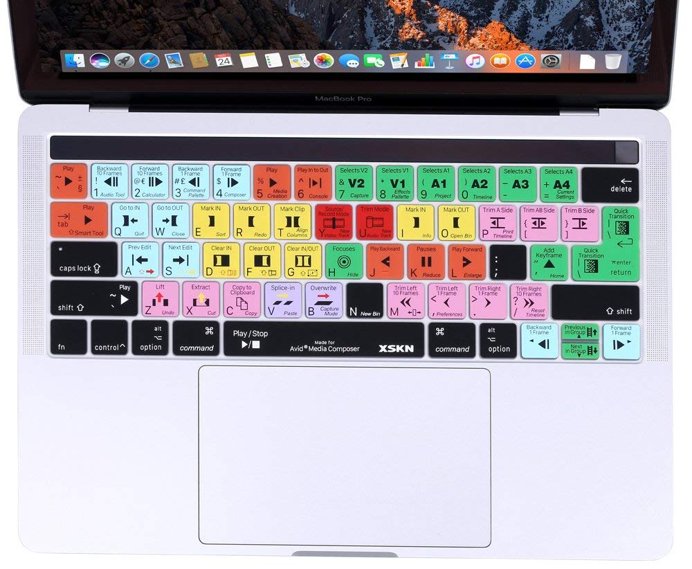 XSKN Avid Media Composer Shortcut Silicone Keyboard Skin Cover for Touch Bar Models MacBook Pro 13