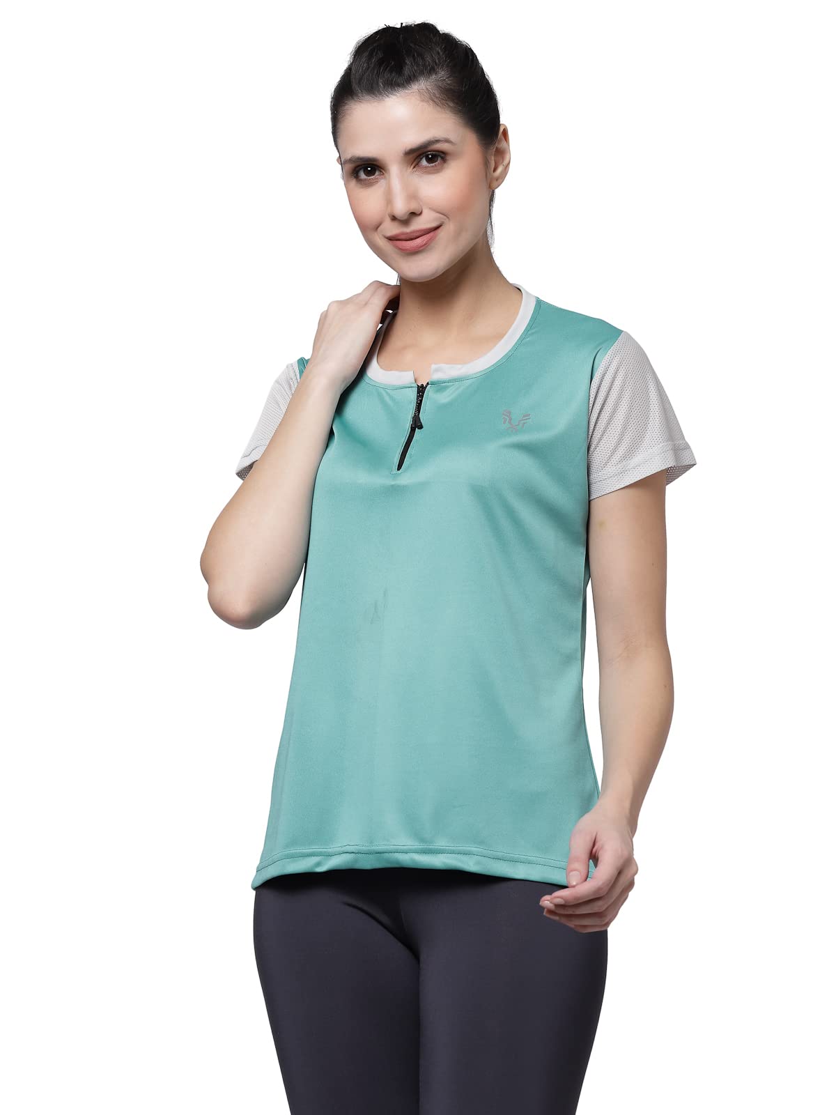 UZARUS Women's Half Sleeves Sports Gym T-Shirt with Zipper-picture-27