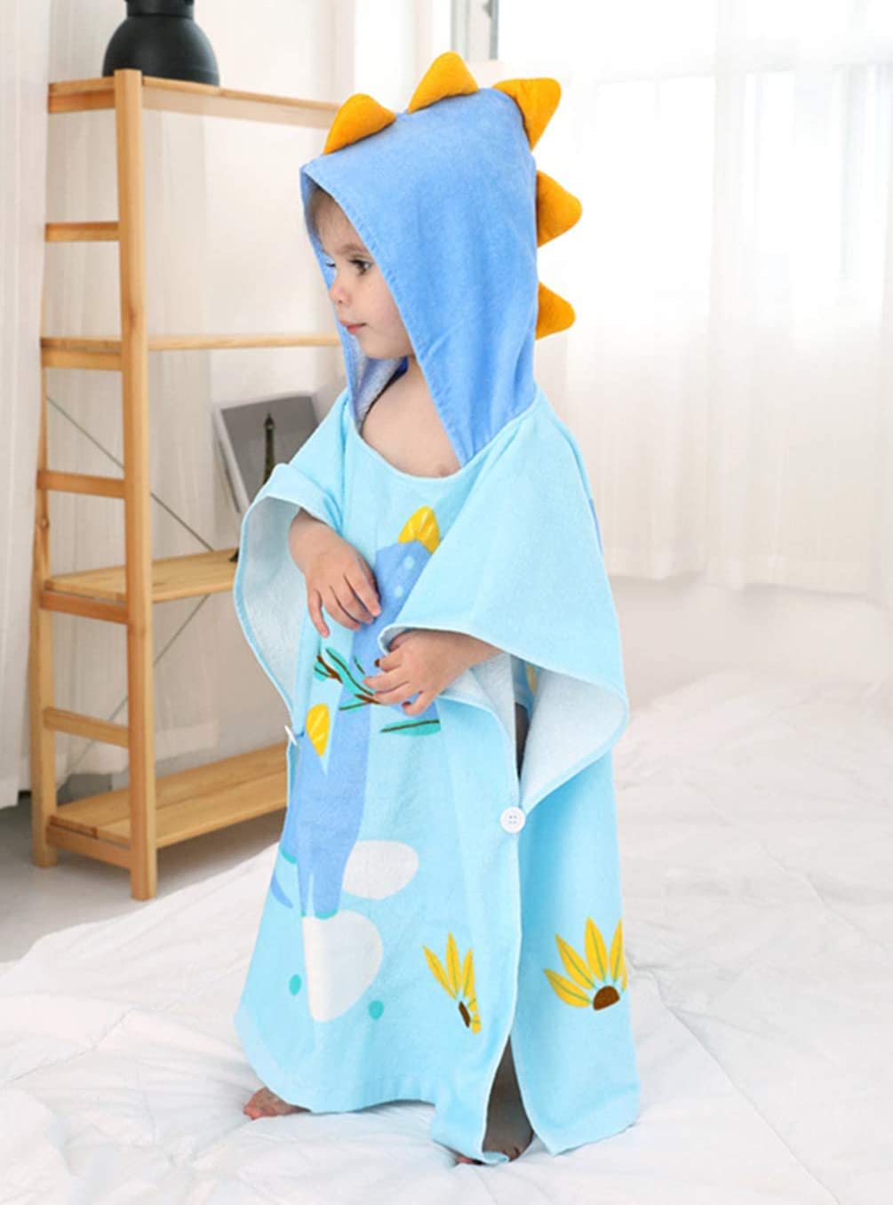 Asciugamano Poncho con Cappuccio per Bambini Telo mare da Bagno con Cappuccio Accappatoio in Morbido Cotone Assorbente per Ragazzi e Ragazze