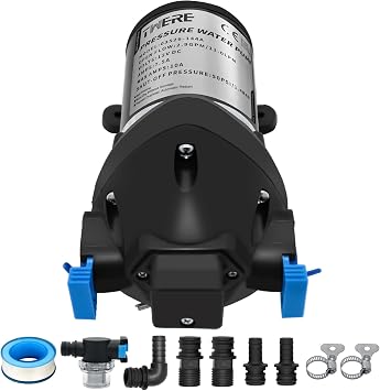 [Upgraded Version] R3526144D RV Water Pump,3 GPM 12V DC 50 PSI Triplex Self-Priming Diaphragm Water Pump Replace R3526144D/03526-144A,Quiet & Auto Shut-Off,for RV Boats Camper Trailers-Black