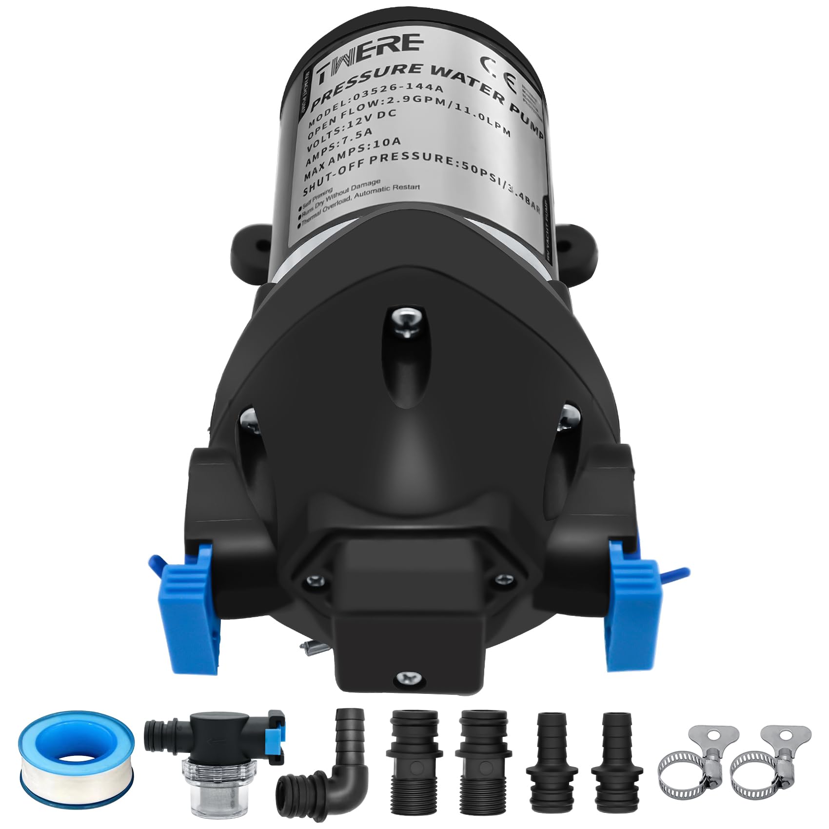 Photo 1 of [Upgraded Version] R3526144D RV Water Pump,3 GPM 12V DC 50 PSI Triplex Self-Priming Diaphragm Water Pump Replace R3526144D/03526-144A,Quiet & Auto Shut-Off,for RV Boats Camper Trailers-Black