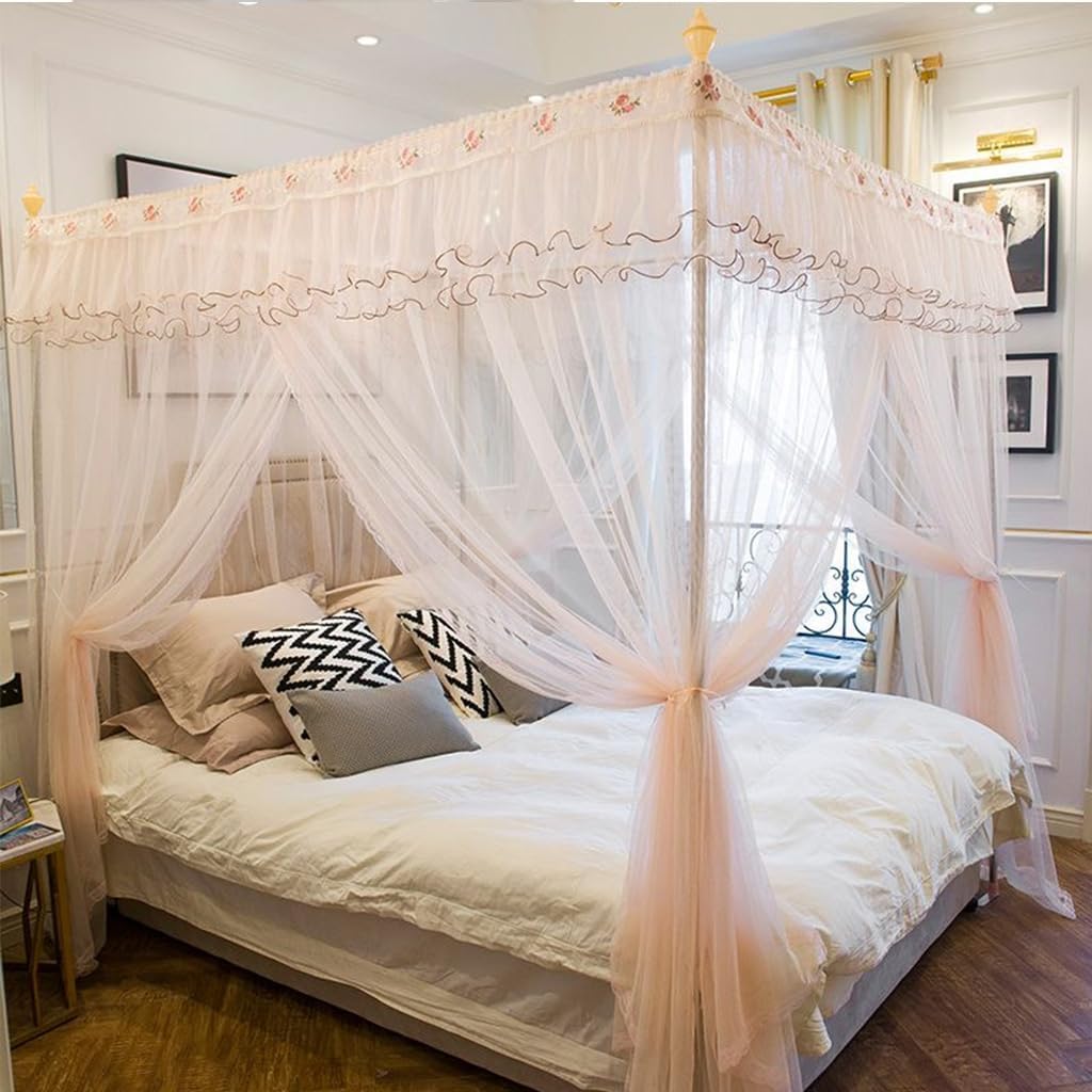 Fabric Bed Drapes Mesh Protection Canopy Shielding Netting,Bed Tents,Canopy Bed Curtains - 4 Corners Post Bed Canopy Curtains for Girls & Adults Bed,Princess Bed Canopy Mosquito Net for Bedr