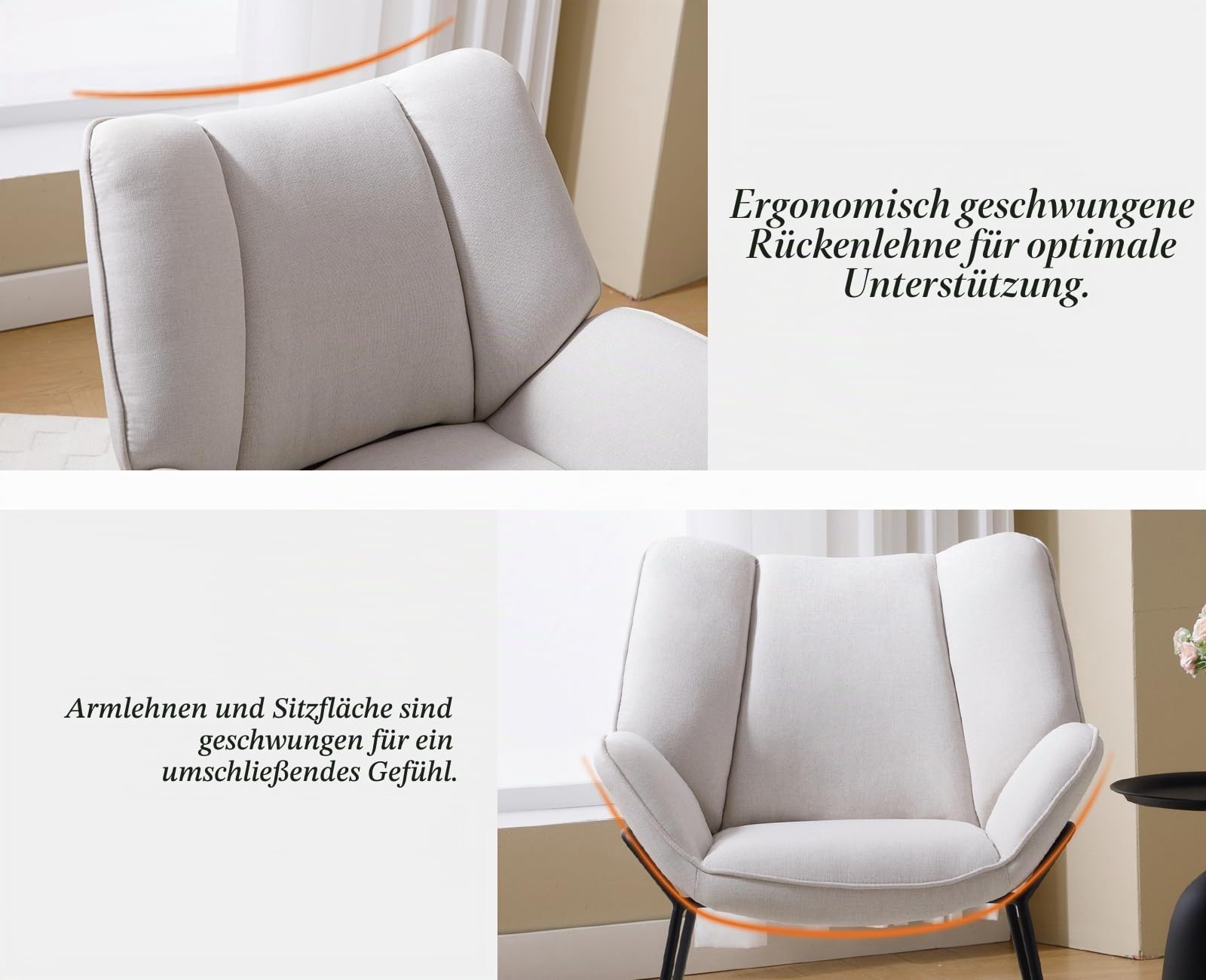 Ya-Home Sessel Wohnzimmer Loungesessel modern Lesesessel gepolstert Ohrensessel mit Metallbeinen für Schlafzimmer/Wohnzimmer, Leinen, Beige