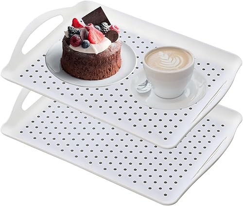 Paquete de 2 bandejas rectangulares antideslizantes para servir alimentos, perfectas para comidas, aperitivos y bebidas, bandeja antideslizante