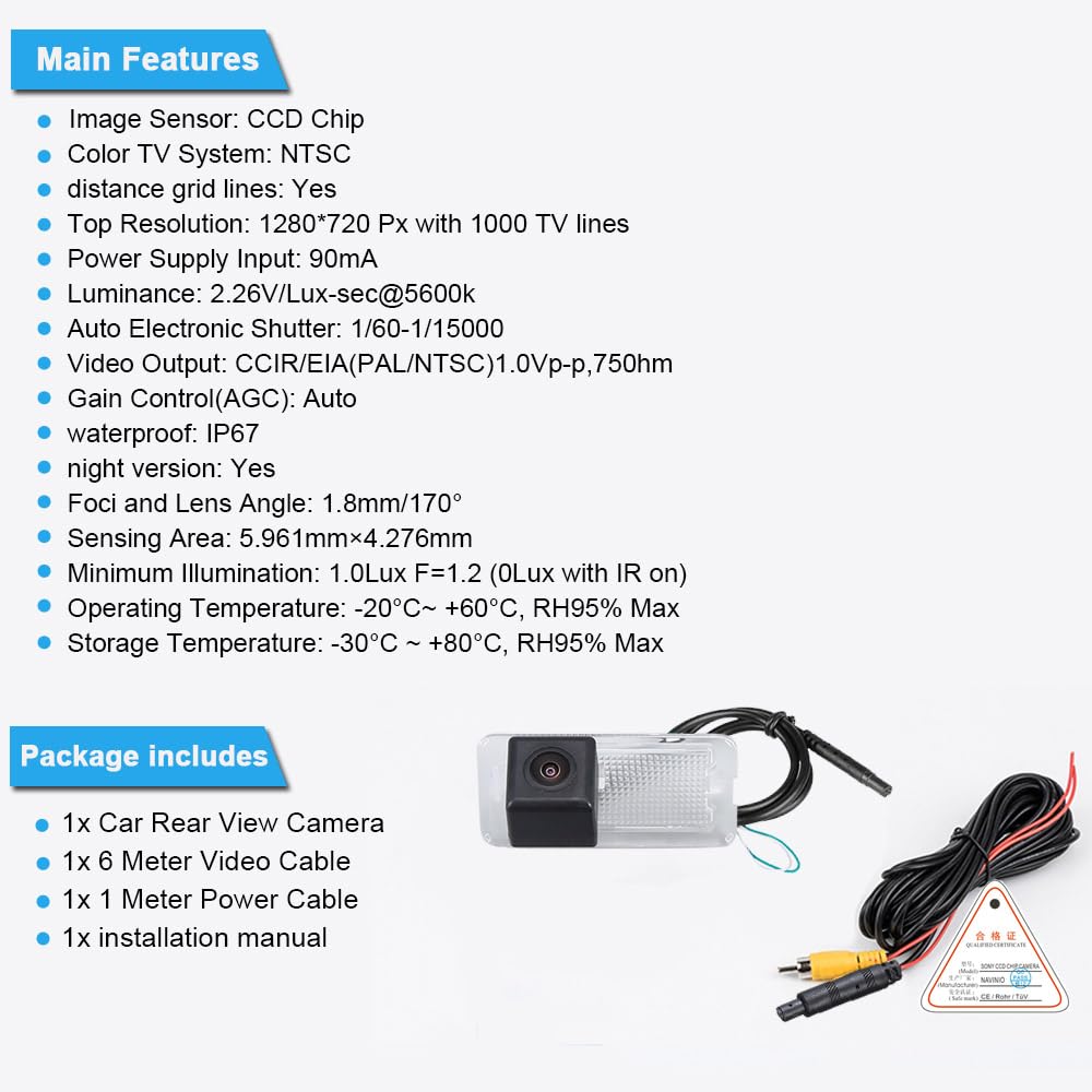 telecamera per retromarcia HD per Fiat 500/Abarth 500 - Assistenza al parcheggio - Telecamera impermeabile 2007-2022
