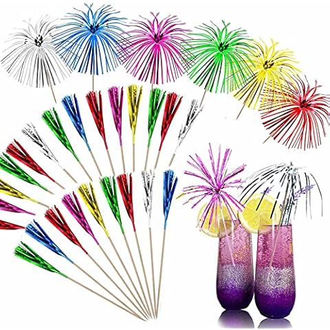 Bymivofun 100 pcs Fireworks Picks, Palm Tree Picks, Mini Drinks Picks, 6 Colour Decorations, for Fruits, Cakes, Wedding, Bar, Birthday Party Cover