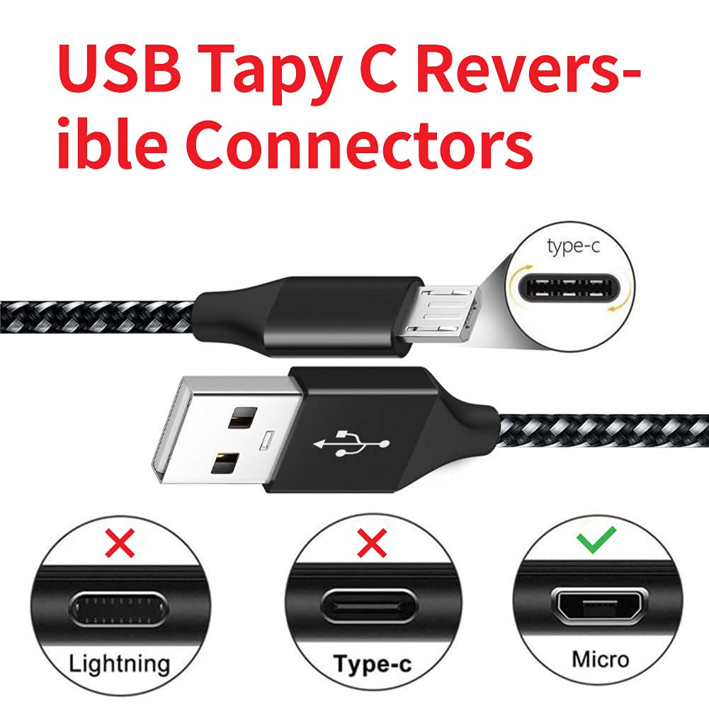 PS4 Controller Charger Charging Cable, 2 Pack 10Ft Braided Charging Cable Compatible with Xbox One Controller, Micro USB Data Sync Cord for Cellphone (Blue&Red)