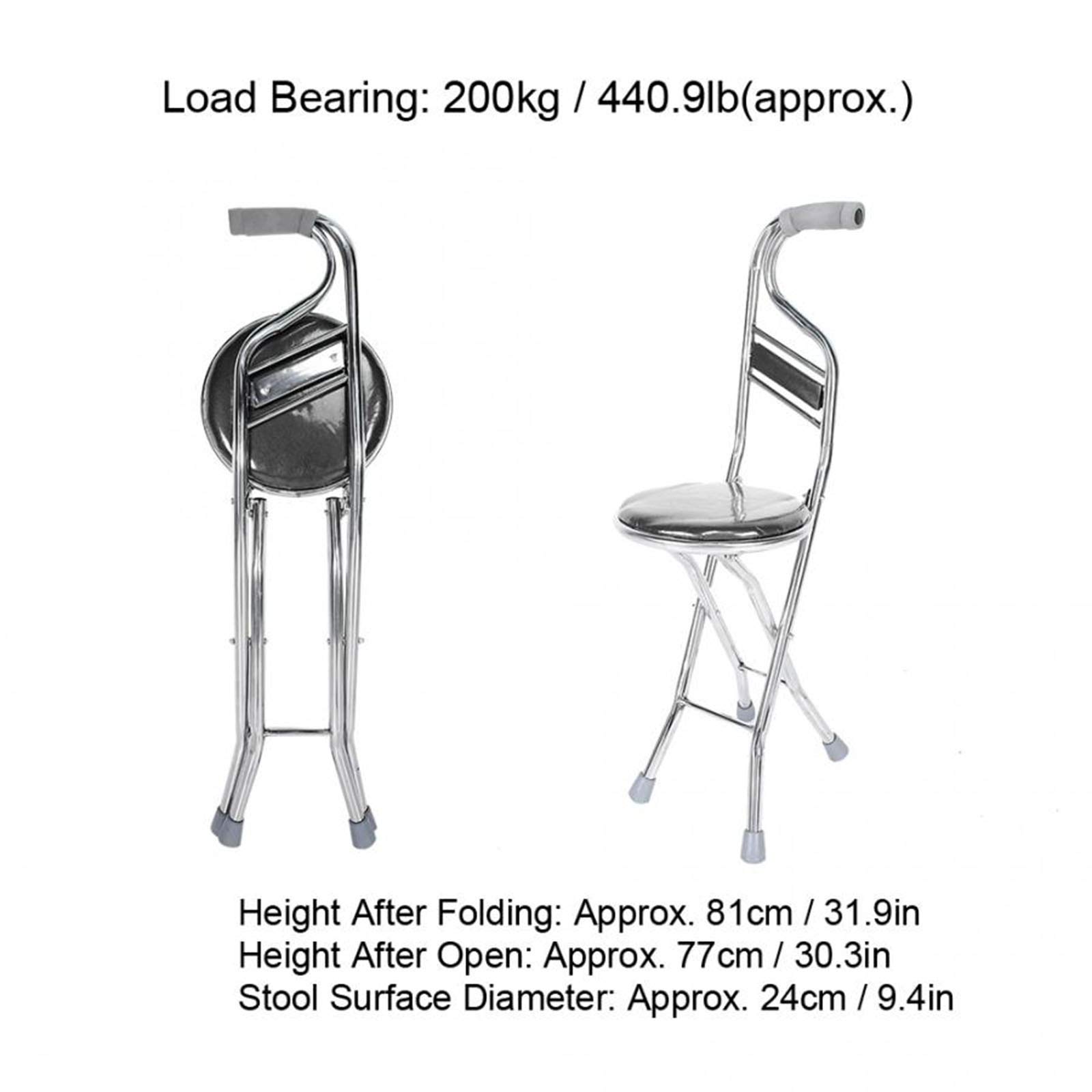 Bastón plegable con asiento, asientos para caminar de golf, taburete portátil de cuatro patas para viajes, senderismo, silla, ayuda para el cuidado de ancianos, fácil de transportar para diversos us