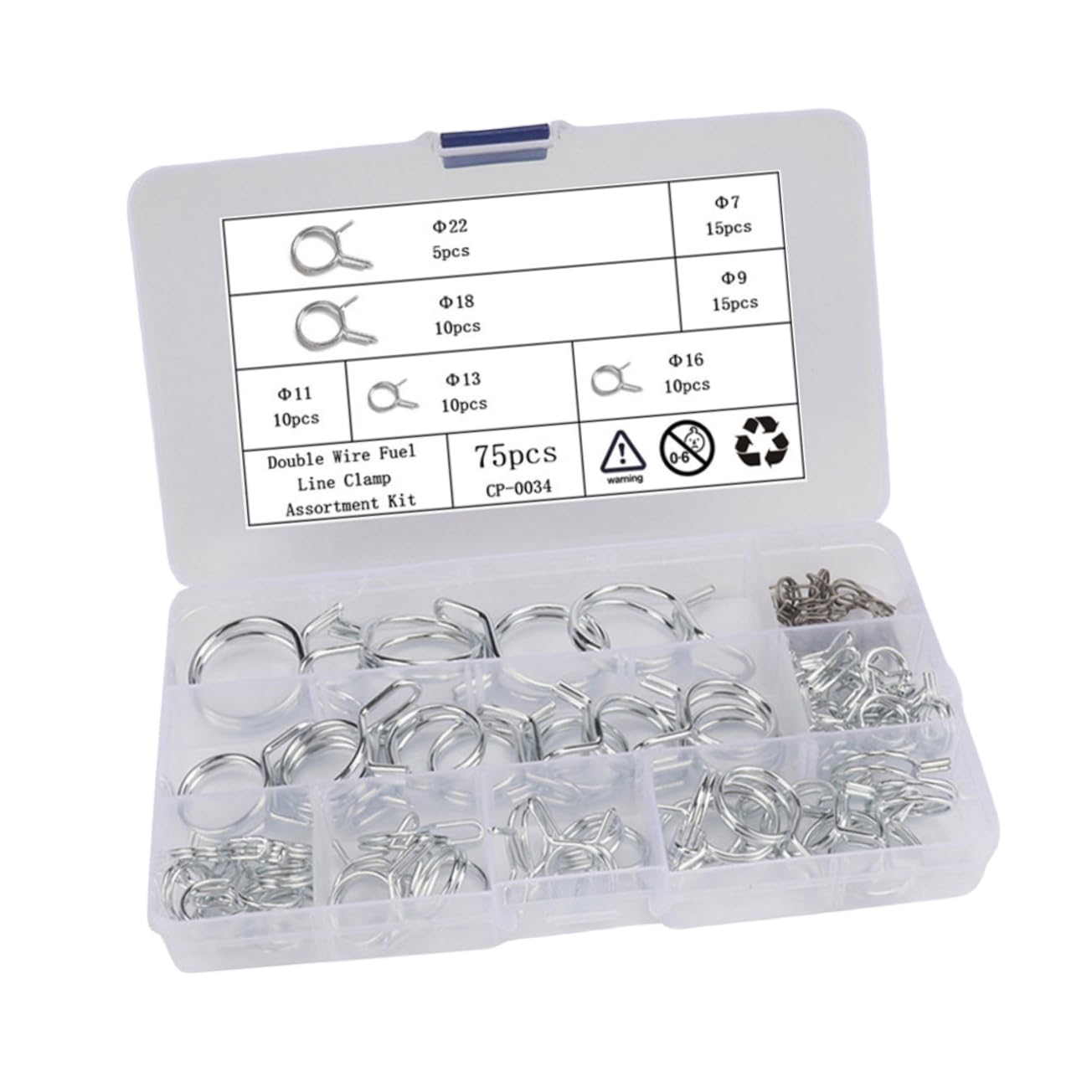 SEWACC 75pcs 6.7-23 Dual Wire Clamp Set Strong Carbon Steel Hose Clamps for Autos Agriculture Aviation and Construction