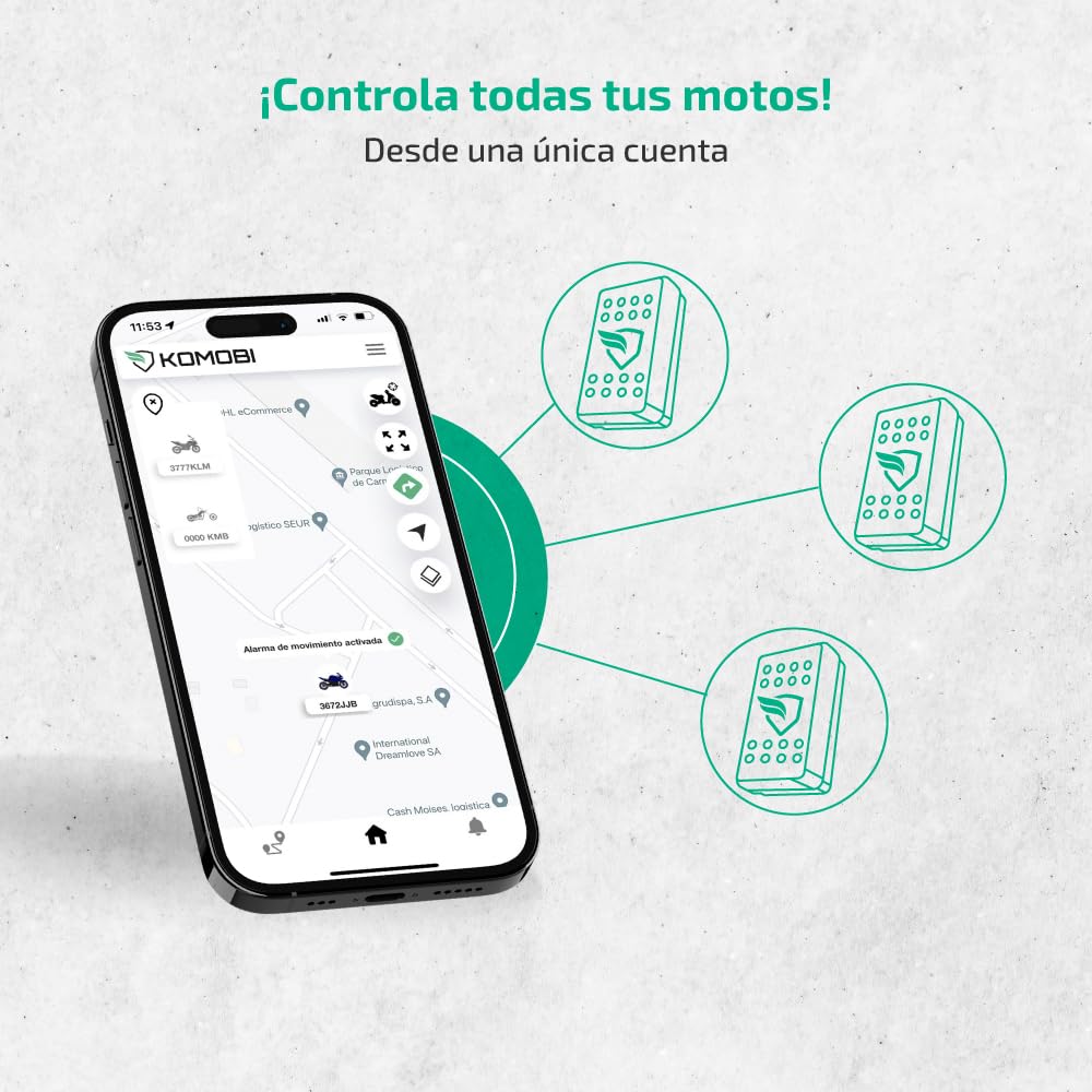 KOMOBI City Localizador GPS para Moto con Alarma Antirrobo, Seguimiento en Tiempo Real, Detección de Accidentes y Aviso al Móvil