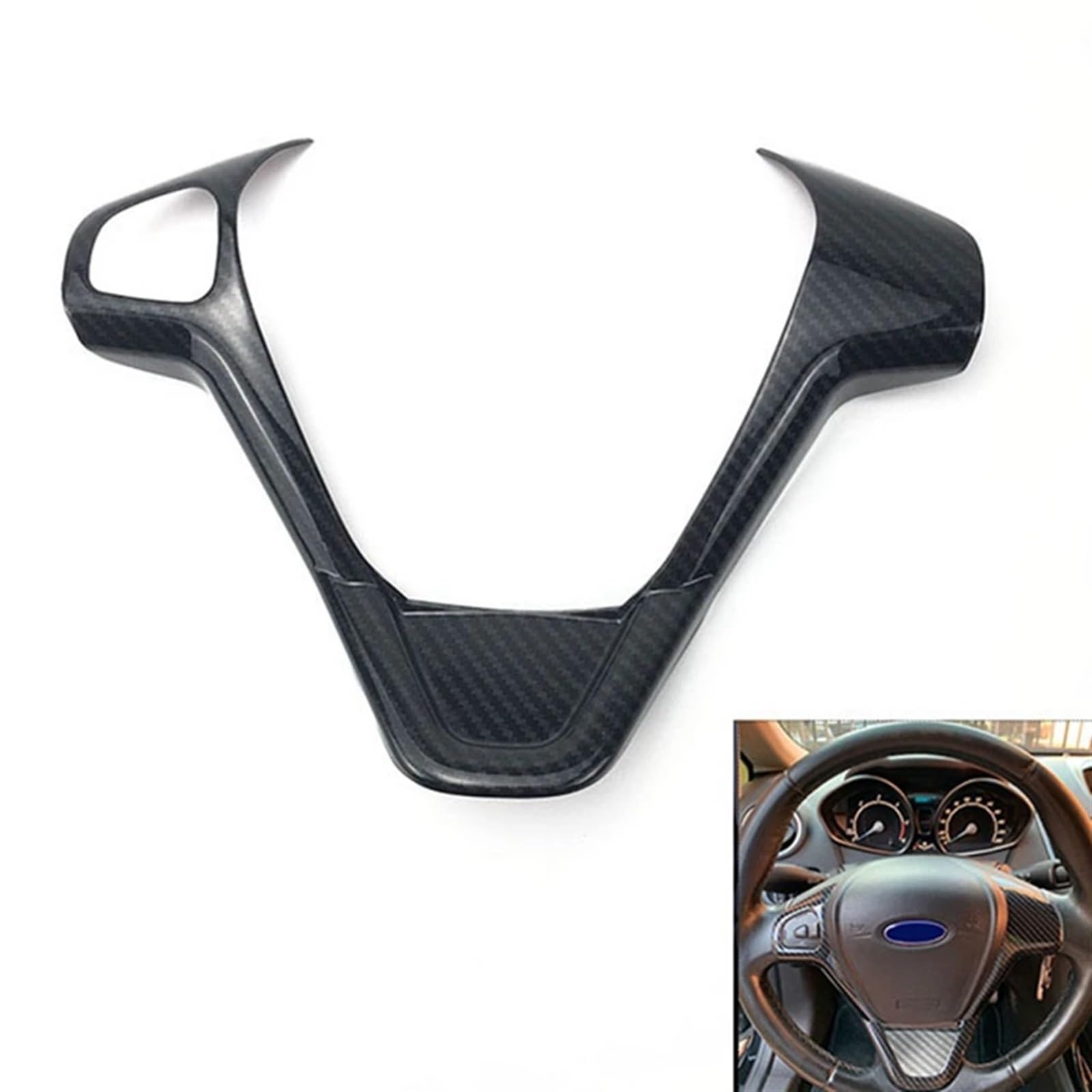 DEMUR Adesivo con rivestimento in paillettes for coprivolante in fibra di carbonio ABS cromato, for Ford, for la nuova Fiesta MK7 2009-2017, for Ecosport 2012-2017, ABS cromato Adesivi Tirms(B Type Ca