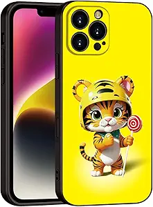 Printed with Cute Tiger for iPhone 16 Pro Max Case - Cartoon Helmet Tiger with Lollipop Design | Shockproof Slim Cover | Fun & Protective Case for Girls & Women (B1-Cartoon Cute Tiger)