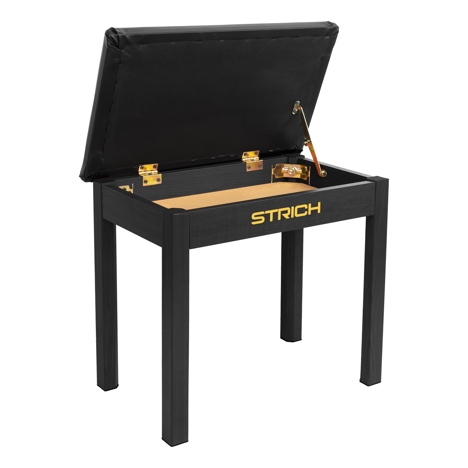 STRICH Piano Bench with Storage, Solid Wood Keyboard Bench Piano Bookcase Stool Chair Seat with Padded Cushion, Black