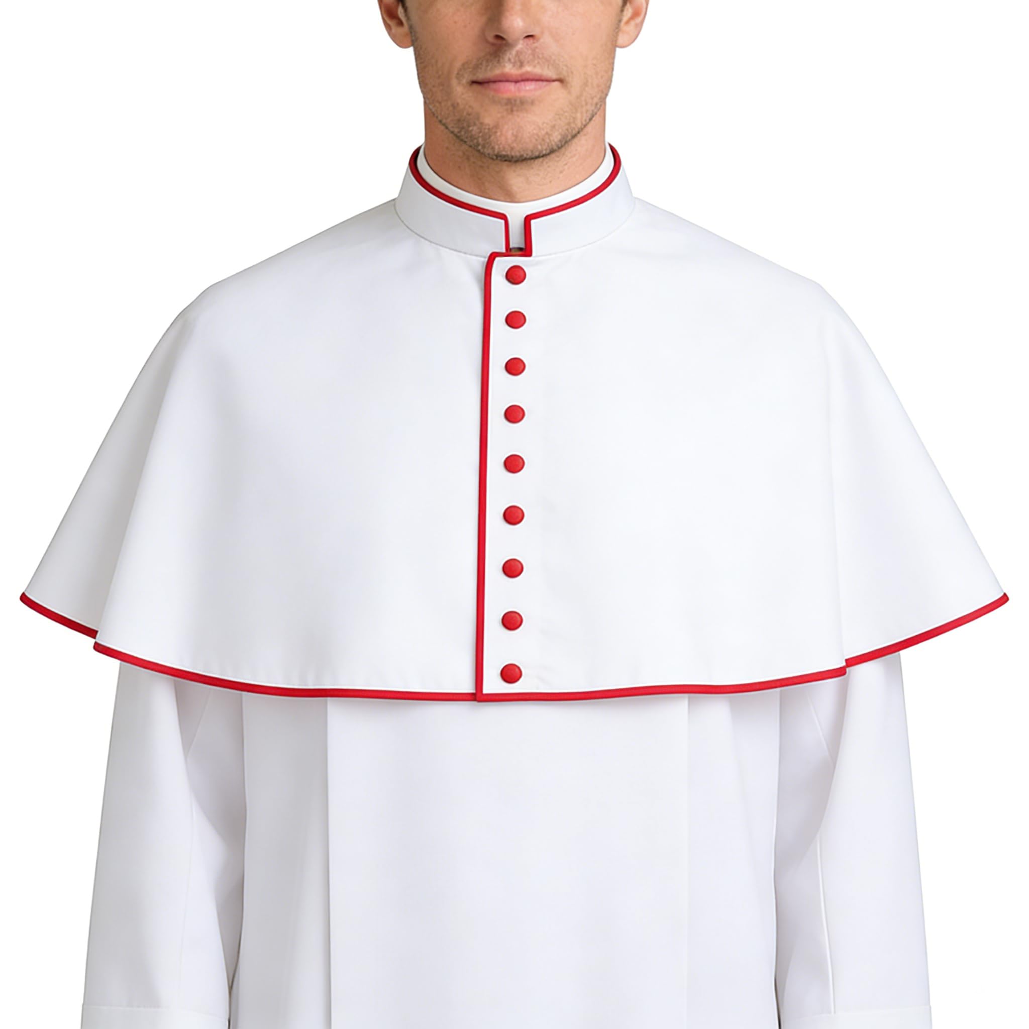 Cape d'église traditionnelle avec passepoil rouge et bouton devant pour clergé - 5