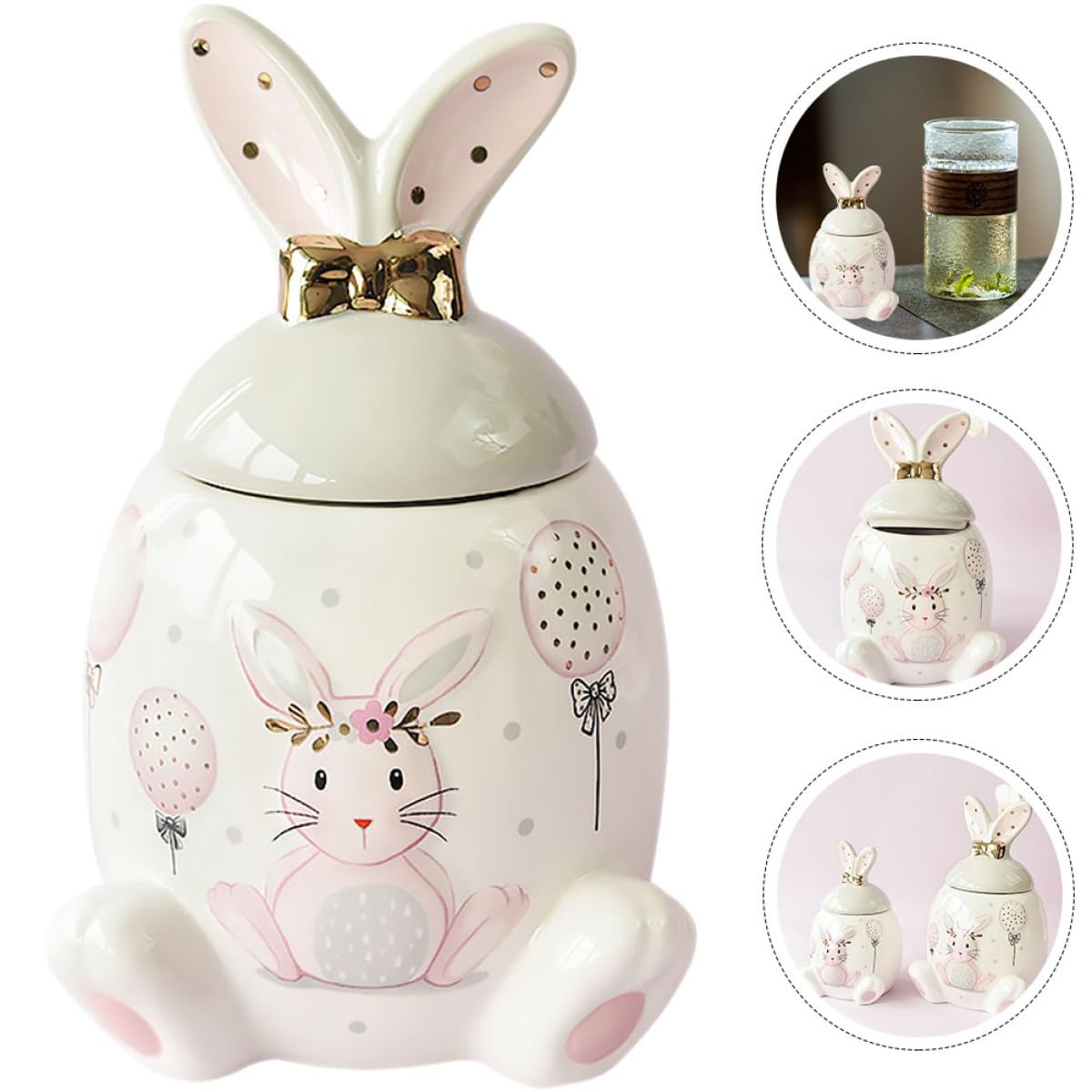 Contenitore in Ceramica per Alimenti 1000ml a Forma di Coniglietto, Barattolo per Spezie e Bustine di Tè, Conservazione Salvaspazio per Cucina e Dispensa