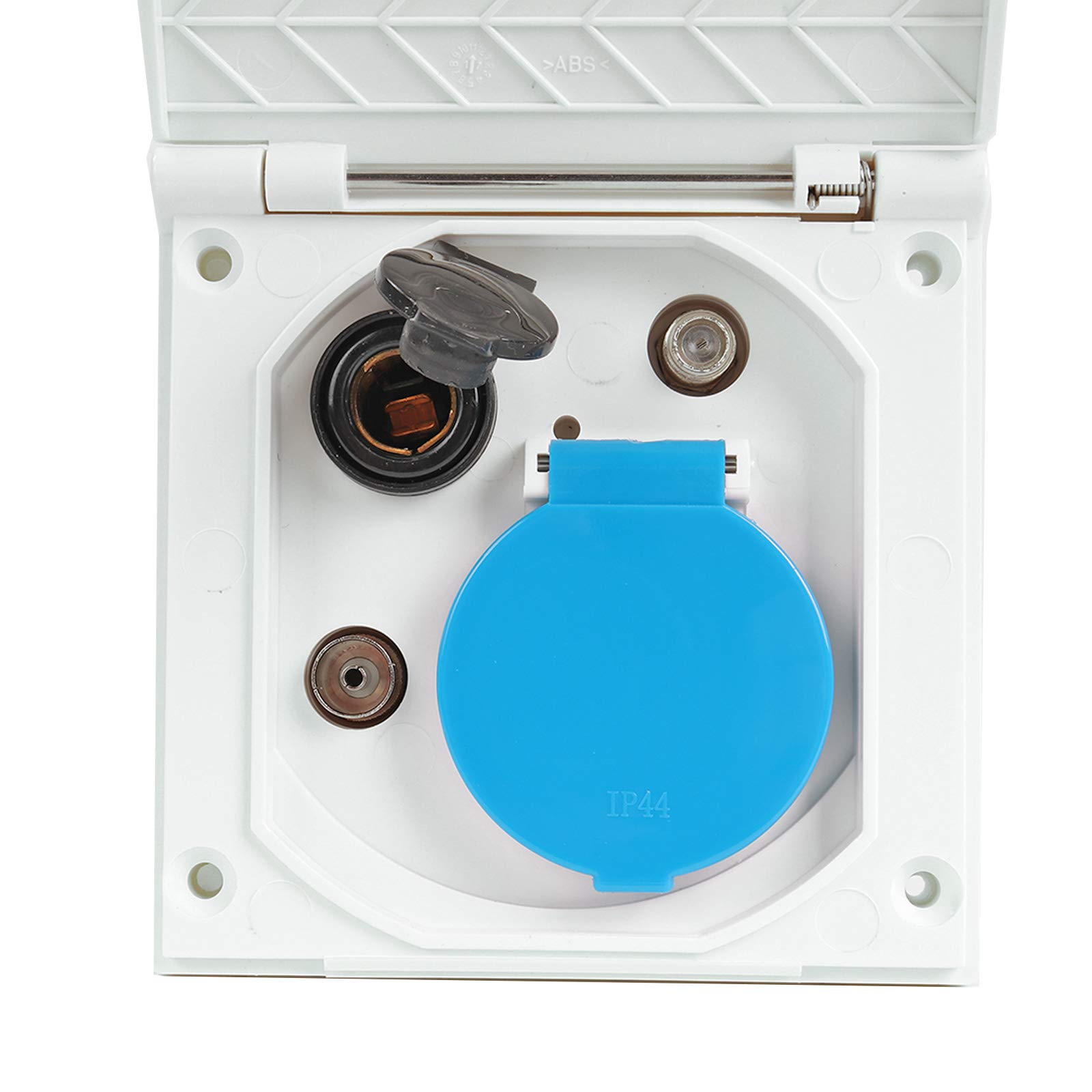 CEE - Enchufe para exteriores (240 V, 12 V, antena satélite, IP44, ideal para caravanas, autocaravanas o autobuses de camping), color blanco