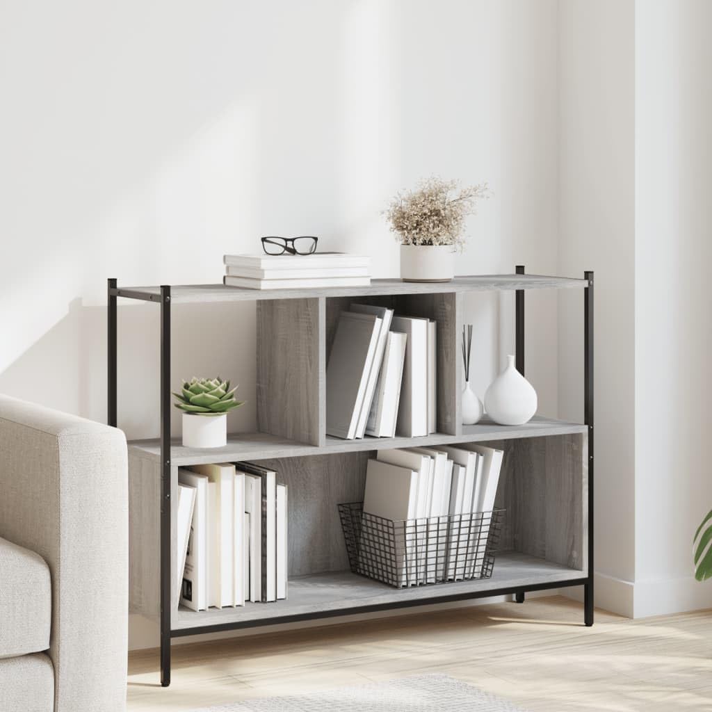 Regał na książki Sonoma szary, 102 x 28 x 77,5 cm, regał stojący z dużą ilością miejsca do przechowywania, do salonu, biura, biblioteki i pokoju dziecięcego, wytrzymały system regałowy do