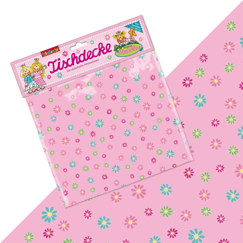 1 X PRINZESSIN MIABELLA Tischdecke Aus Kunststoff – Bunt Mit Blumen, Krone & Rosa, 133x183 Cm, Für Kindergeburtstag, Mottoparty & Feier, Von Lutz Mauder