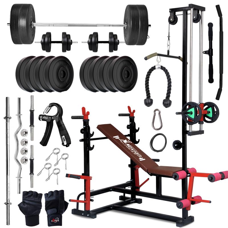 TITAN-X 20-in-1 Adjustable Home Gym Bench Set with 30KG PVC Weight Plates, 5FT Straight Barbell Rod, 3FT Curl Rod, 14-Inch Dumbbell Rods, Gripper, Gloves, Skipping Rope & Accessories-image-42