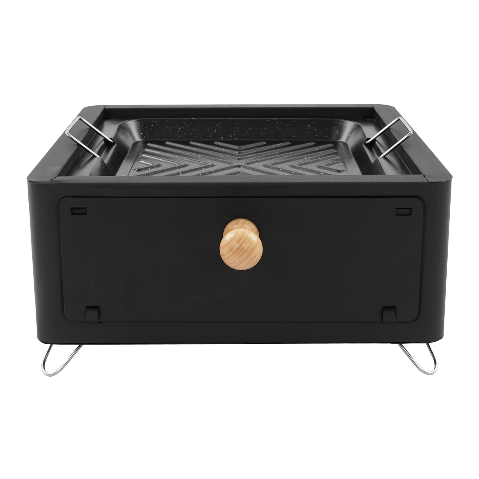 Barbacoa portátil de carbón vegetal, hornillo de camping con parrilla, mini barbacoa de mesa para picnic y preparación de té (negro)