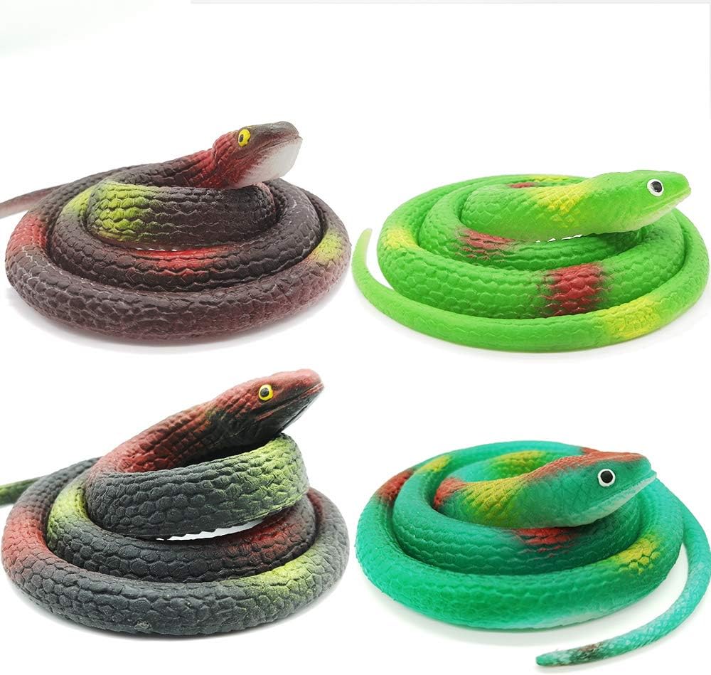 Lechay Rubber Snakes to Keep Birds Away,4 Pieces 29 Inch Realistic Rubber Snakes, Pranks, Halloween Decoration, Fake Snake for Garden Props to Scare Birds, Squirrels, Mice