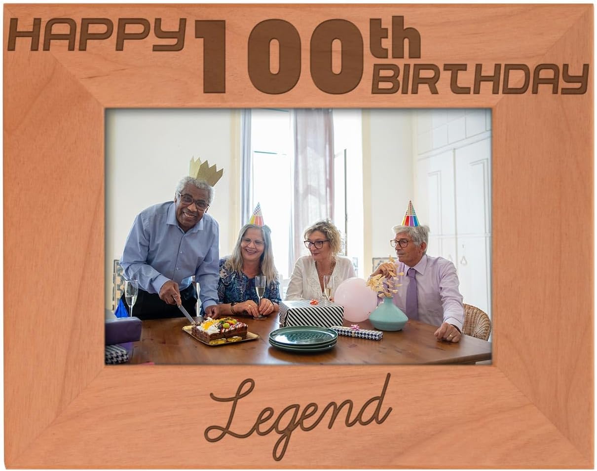 ThisWear 100th Birthday Gifts For Women Happy 100th Birthday Legend Wood Laser Engraved Landscape 4x6 Picture Frame