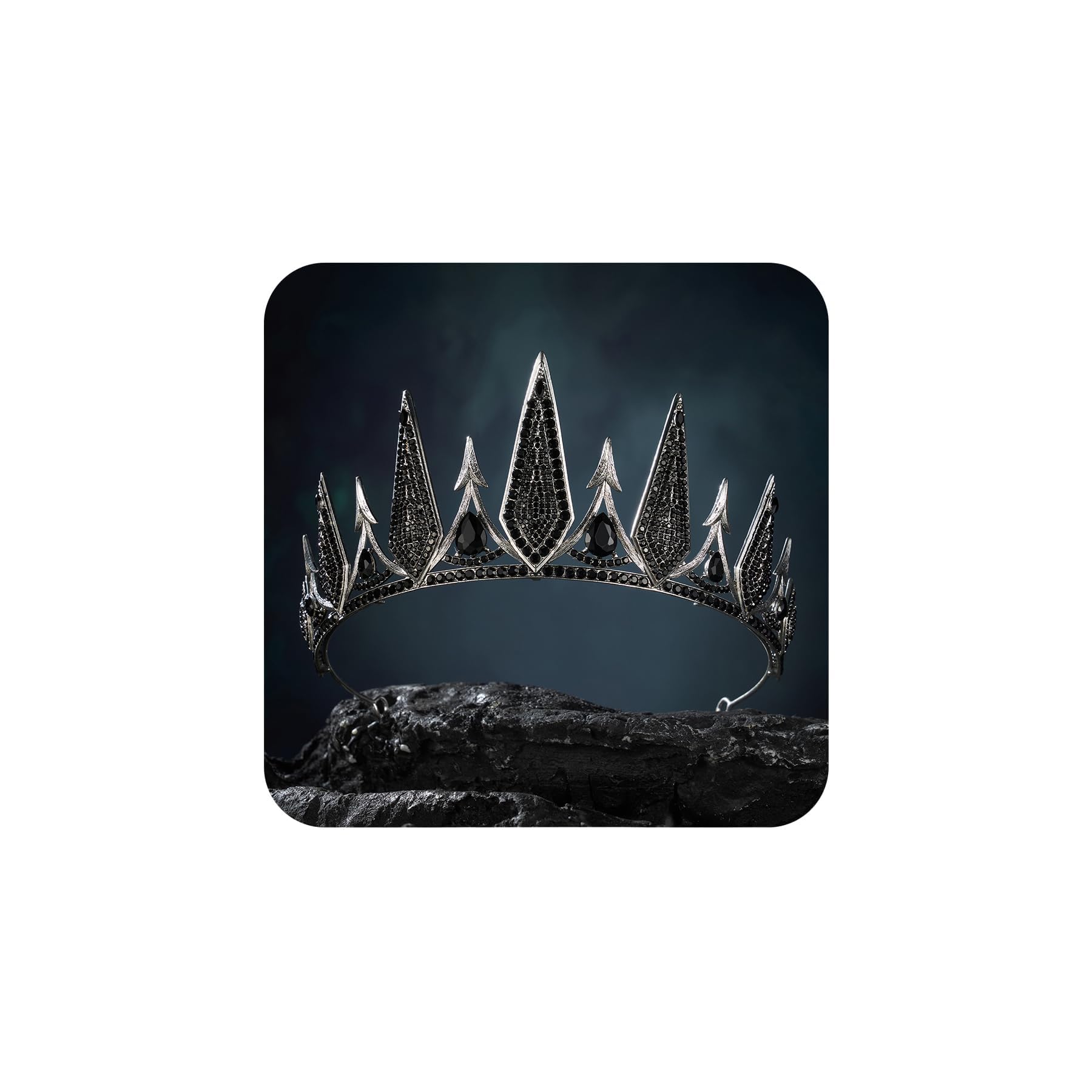 SWEETV Gothic Crowns for Women, Queen Crown Tiara, Witch Crown Headband Cos-play Hair Accessories for Costume Halloween Prom Party: 1. Black+Antique Silver