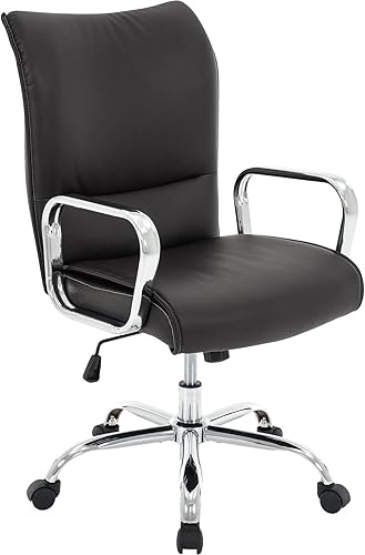 MFD LIVING Silla de oficina en casa, moderna silla tapizada de piel sintética con brazos, silla de escritorio giratoria ajustable con ruedas (marrón disponible en Yaxa Colombia