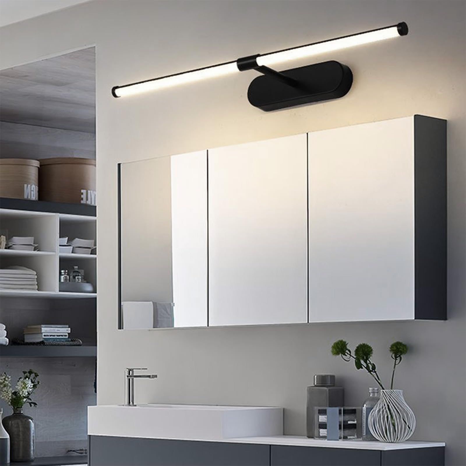 Apliques de pared LED para baño IP44 negro de 60cm con luz blanca 8