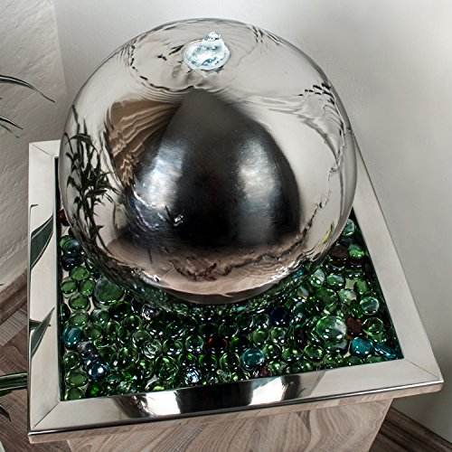 Köhko® Springbrunnen mit LED-Beleuchtung in eckigen Edelstahlbecken hochglanzpoliert 21016 Gartenbrunnen aus Edelstahl