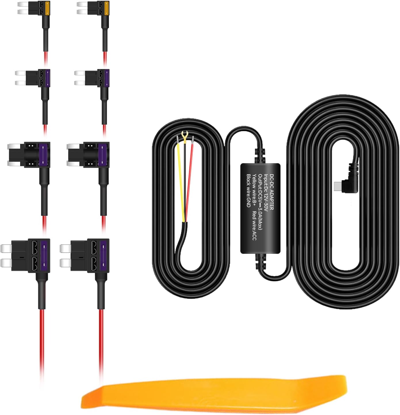 Type-C Dash Cam Hardwire Kit, 12V-24V to 5V Car Charger Cable with 8 Fuse Kit & Advanced Low Voltage Protection for Continuous Parking Monitor