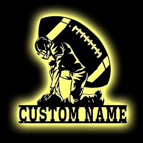 Smallduuck Luz nocturna de fútbol personalizada de 16 colores para niños, con nombre personalizado, arte de pared de fútbol, decoración de pared,