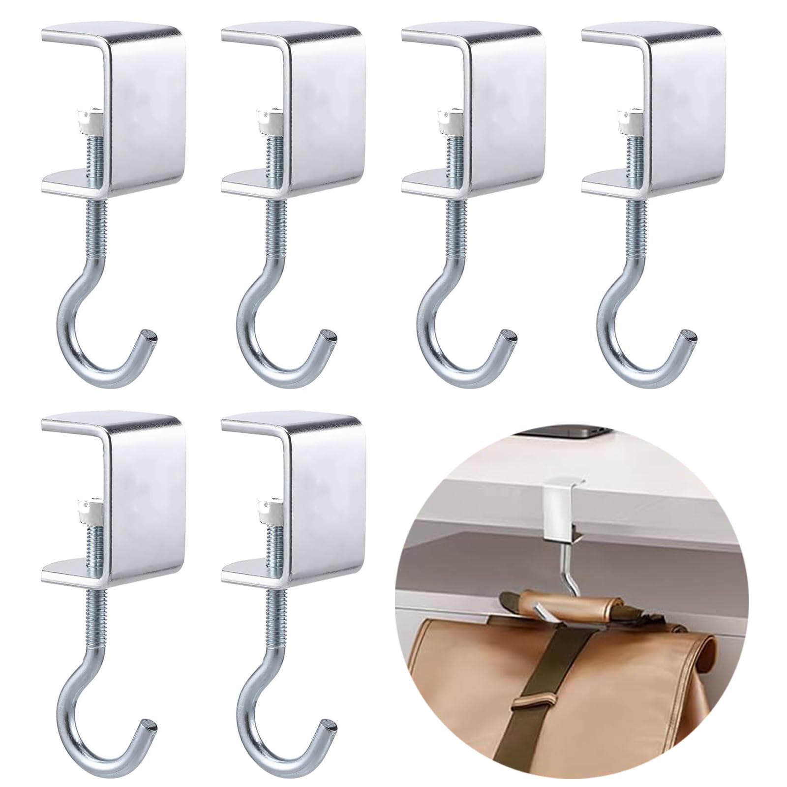 8 Ganci Da Tavolo Per Borse In Acciaio Inox Con Vite Regolabile – Adattabili A Spessori 1-5 Cm, Antiscivolo E Senza Forature