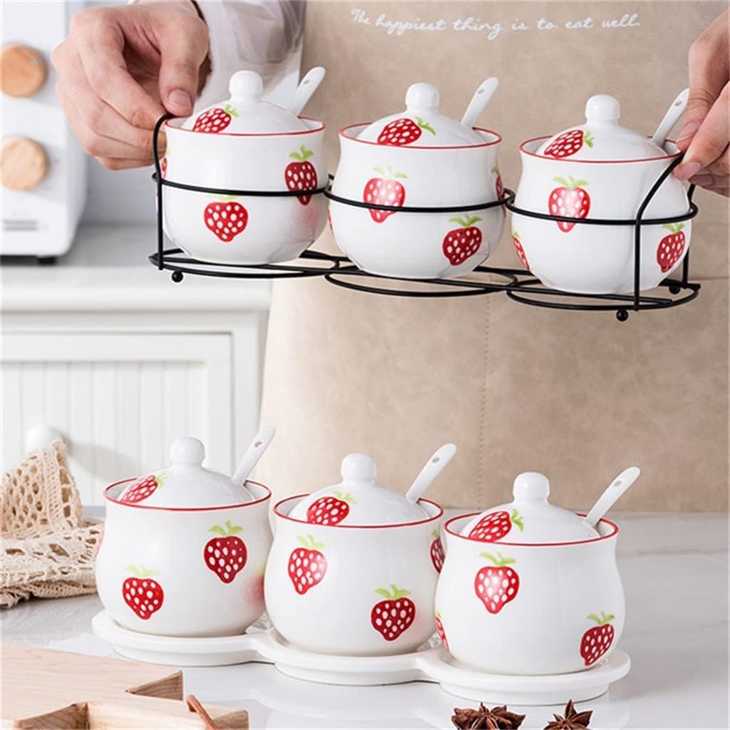 Seasoning jar Ceramic Strawberry Spice Jar Seasoning Bottle Condiment Container Kitchen Tools (C