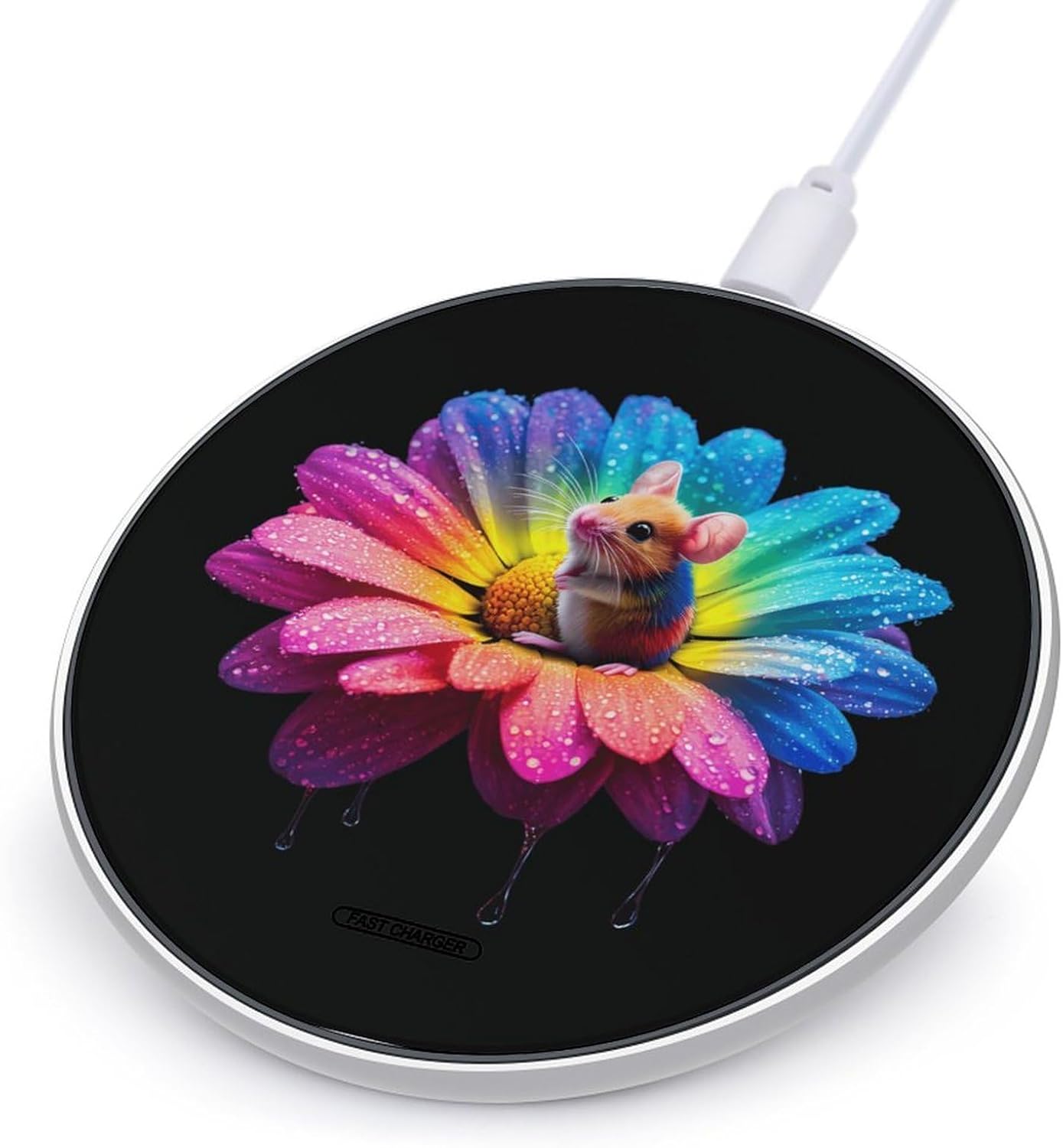 Colorful Rat Daisy Flower Wireless Charger Lightweight Wireless Charging Pad Phone Charging Mat for Travel Home