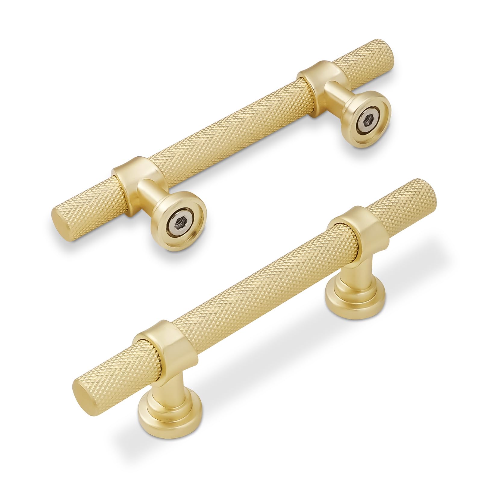 10 Pack 3 Inch Cabinet Pulls knurled Brushed Gold Kitchen Cabinet Handles Aluminum and Zinc Alloy Drawer Pulls Solid Cabinet Hardware