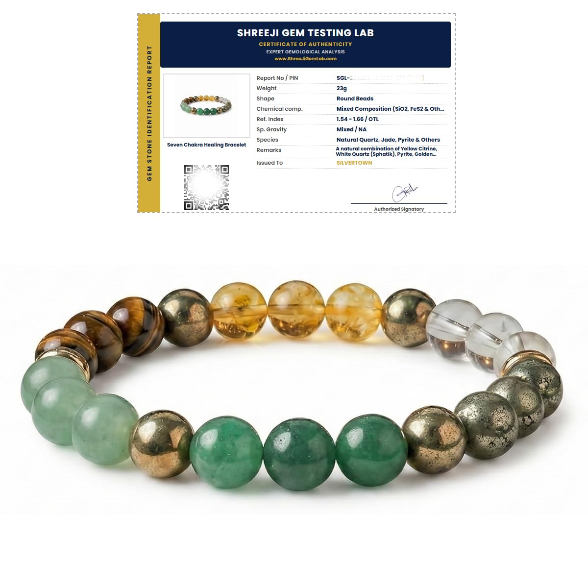 Seven Chakra/Money Magnet Bracelet – Natural Certified Pyrite, Citrine, Green Aventurine & Tiger Eye – Healing Crystal Jewelry for Wealth, Abundance & Energy Balance (8mm, Elastic)-image-24