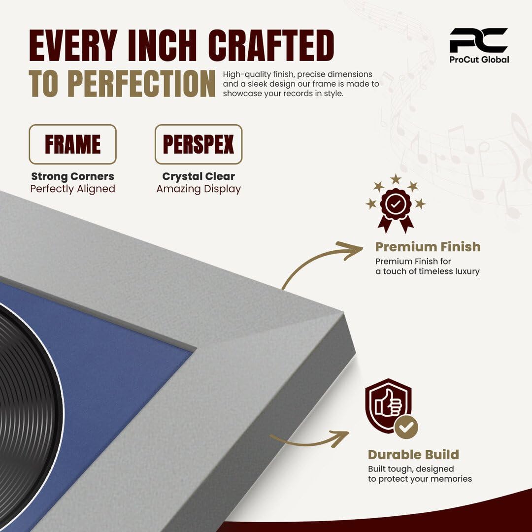 Procut Global 16x16" Silver Vinyl Record Frame for 12 Inch LP Disc- Round Display Photo Frame for Vinyl CD Records - Image 3