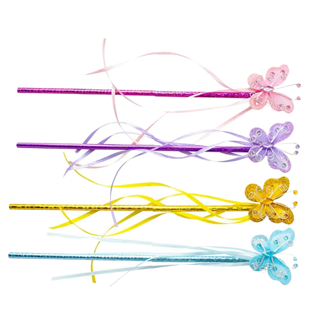 Bacchetta da Fata Farfalle 4 Pezzi in Pvc per Bambina | Luminosa, Farfalle Decorative, Filo in Ferro, Finitura Elegante e Creativa