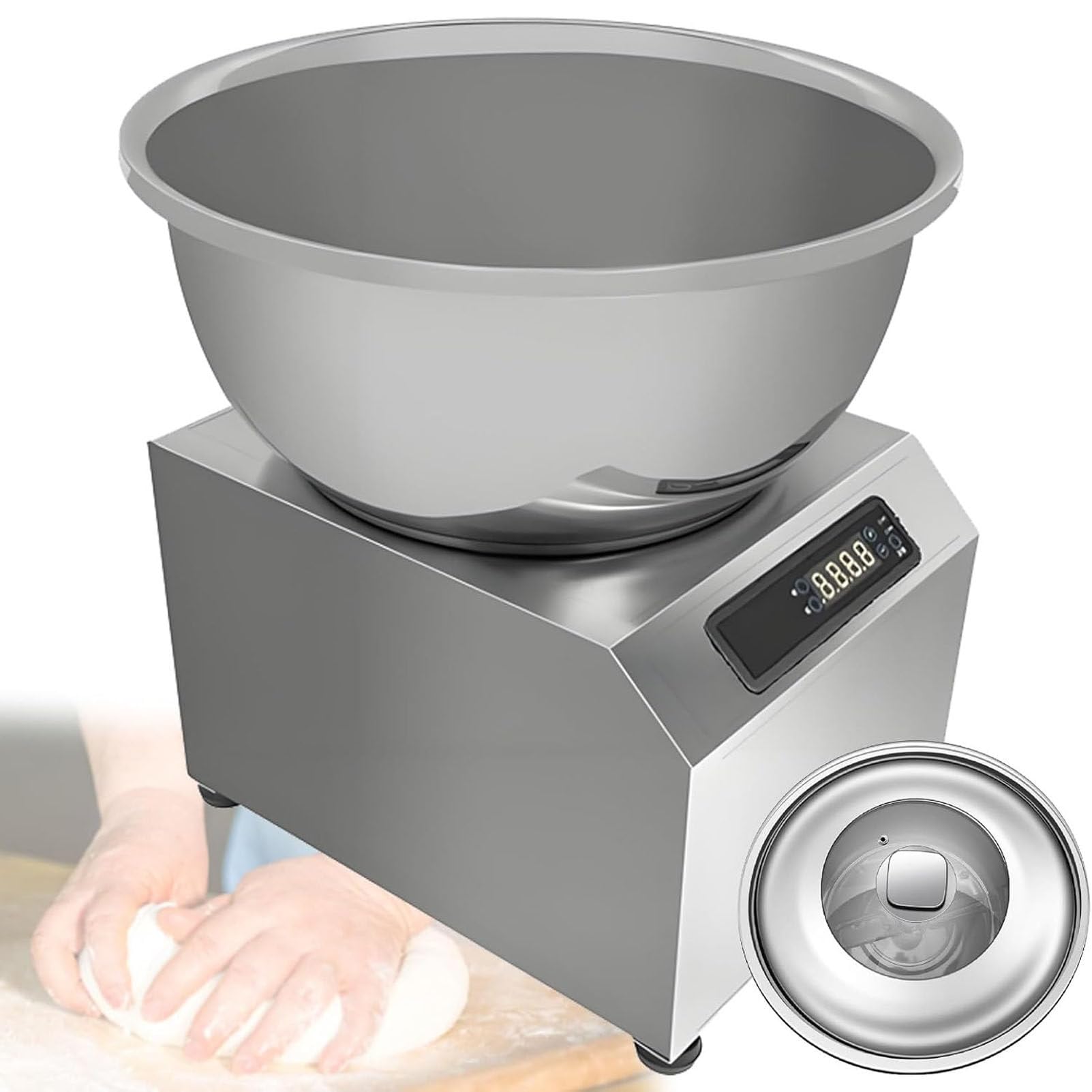 Mieszalnik spiralny ze stali nierdzewnej, silnik 1400 obr./min 5kg/11lbs | Mieszalnik do ciasta o mocy 2200 W z podwójnym obrotem i timerem 0-30 min, idealny do ciasta na chleb