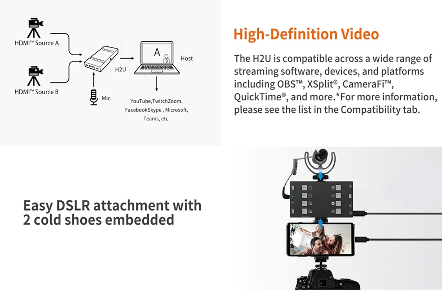 H2U Video Capture Card,4k HDMI to USB Screen can be Switched