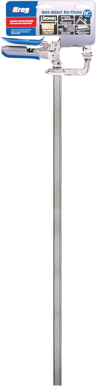 Kreg Auto-Adjust Bar Clamp 24 Inch - Self-Adjusting - One-Handed Quick Release - Woodworking Clamp - Heavy Duty Carpentry Tool - KSC24