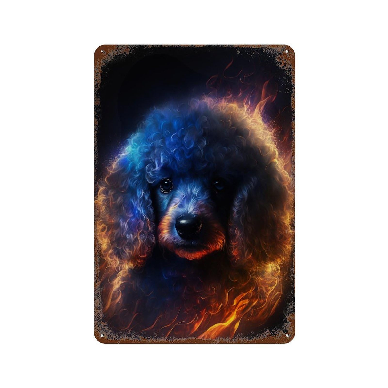 Flaming Poodle Art Print Decorative Tin Sign 11.8"x7.9", for Bistro, Counter And Cafe Decor, Novelty Wall Decor