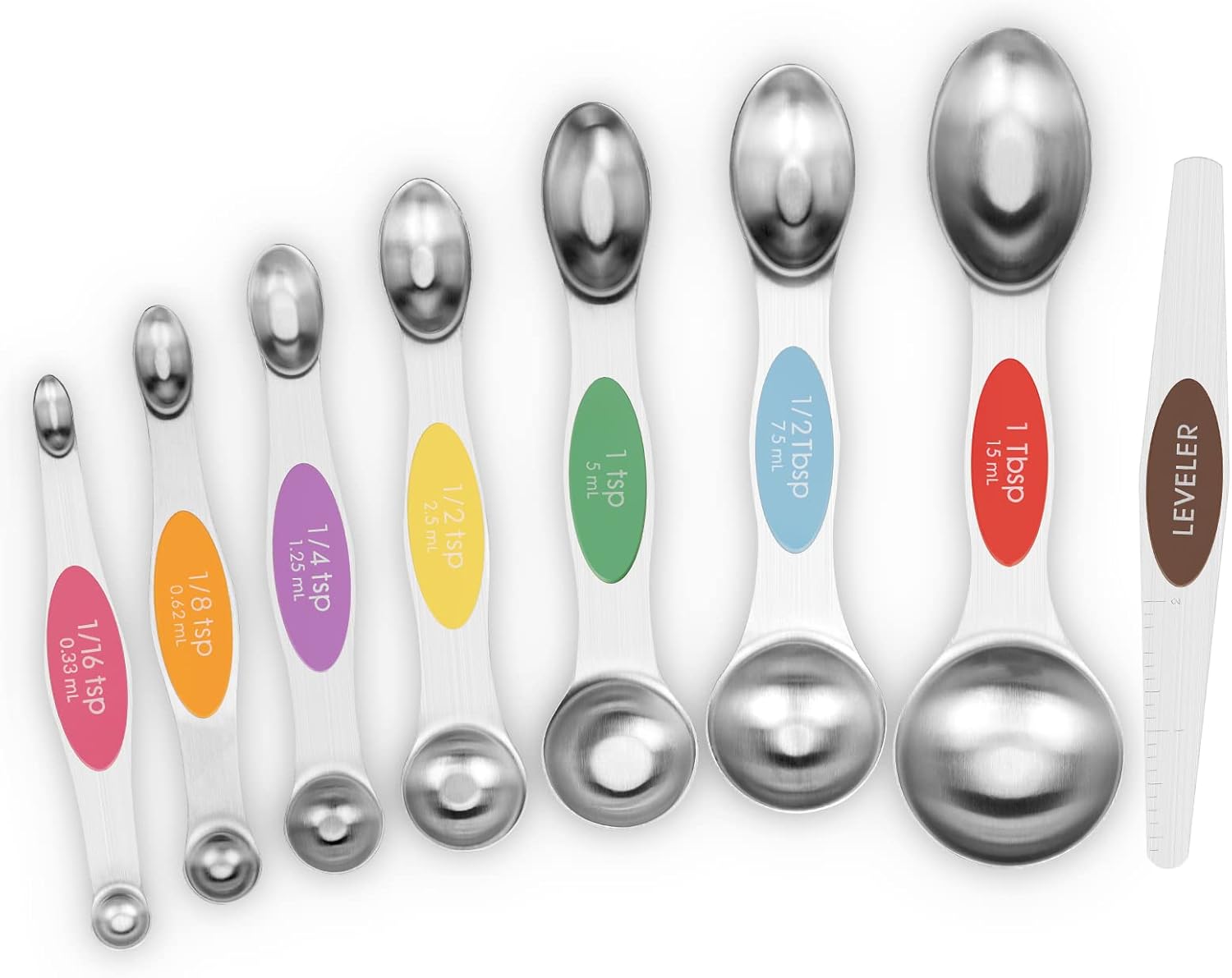 8 PCS Magnetic Measuring Spoons Set, Dual Sided, Stainless Steel Small Tablespoon, Teaspoons, Fits in Spice Jars, for Dry and Liquid, Multi-Color